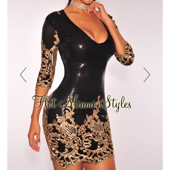 Black Victorian Gold Sequins Dress - Picture 3 of 3